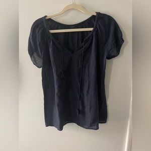 J. Crew gauze navy tassel top